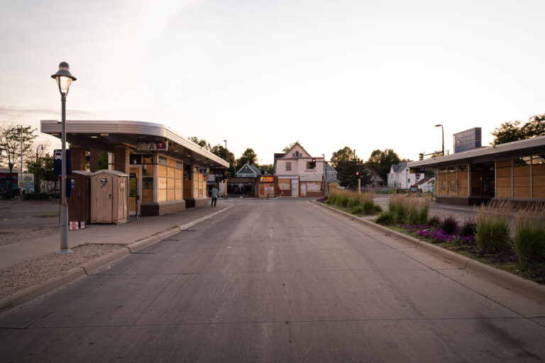 Boarded up Midtown Transit Center 4 Midtown Transit Center at Chicago and Lake in Minneapolis with boards on it on July 16, 2020.