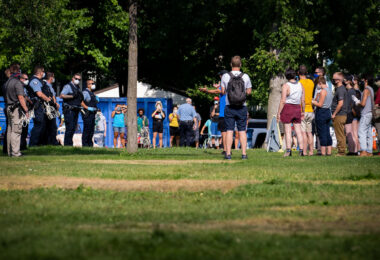 Minneapolis Park police remove the homeless from their tents at Powderhorn Park in South Minneapolis on July 20th, 2020.