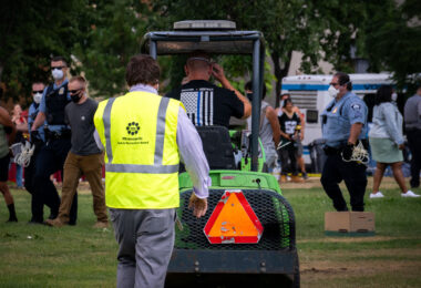 Minneapolis Park police remove the homeless from their tents at Powderhorn Park in South Minneapolis on July 20th, 2020.