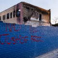 No Justice No Peace! Written on what’s left of Chicago Furniture on Chicago Ave in Minneapolis. The store was burned in riots after the May 25th, 2020 death of George Floyd.