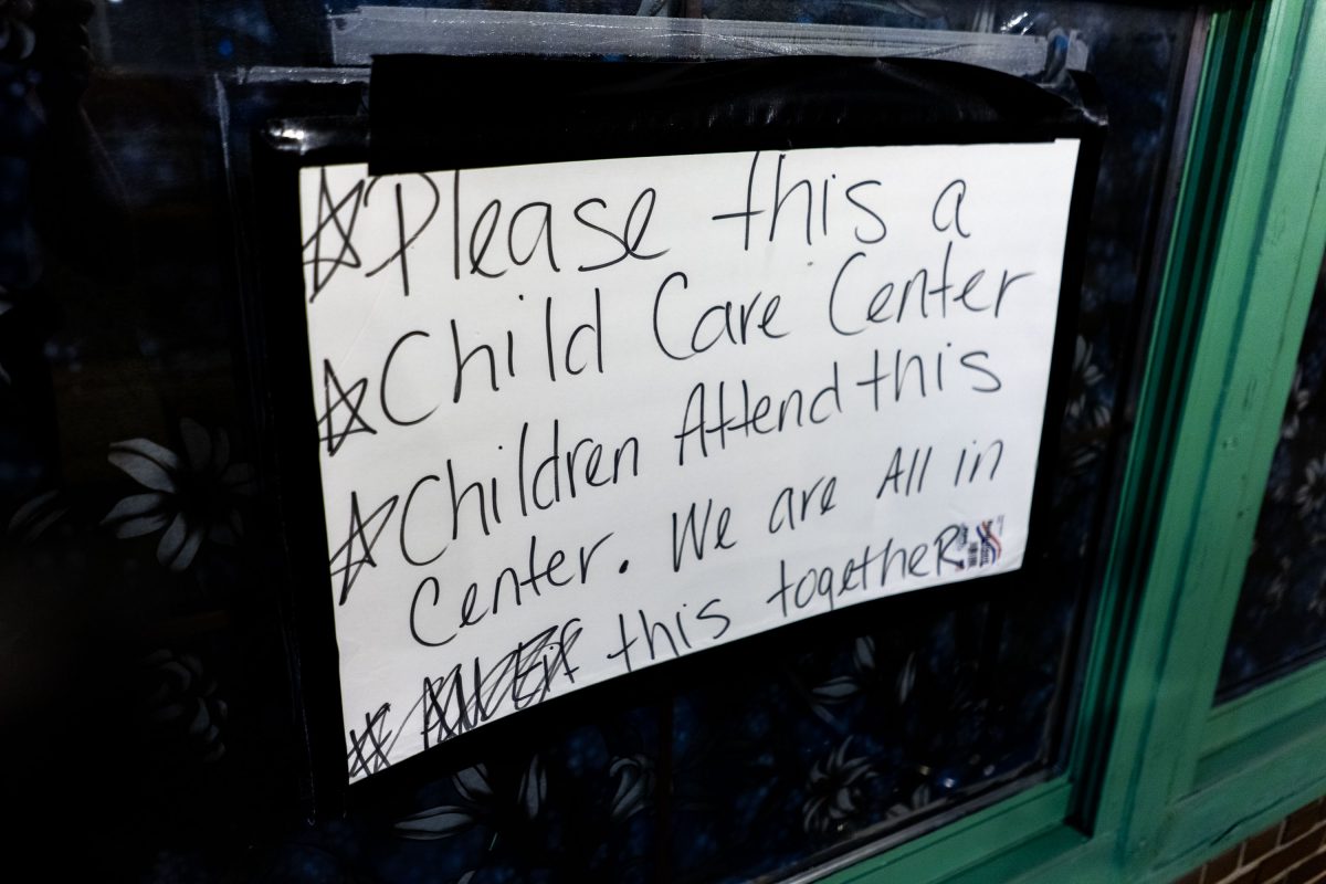 Sign on a child care center during Minneapolis unrest