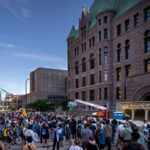 Protesters outside the Federal Courthouse in downtown Minneapolis. Protesters gathered on July 23rd, 2020 to protest federal officers being deployed to cities around the country.