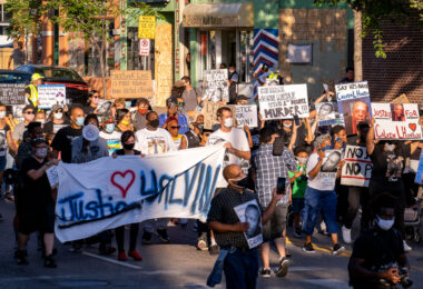 Protesters march to Minneapolis City Council member Alondra Cano's home on what would have been Calvin Horton's 44th birthday. Calvin was shot and killed by the owner of Cadillac Pawn on May 27th during the unrest over the May 25th death of George Floyd.