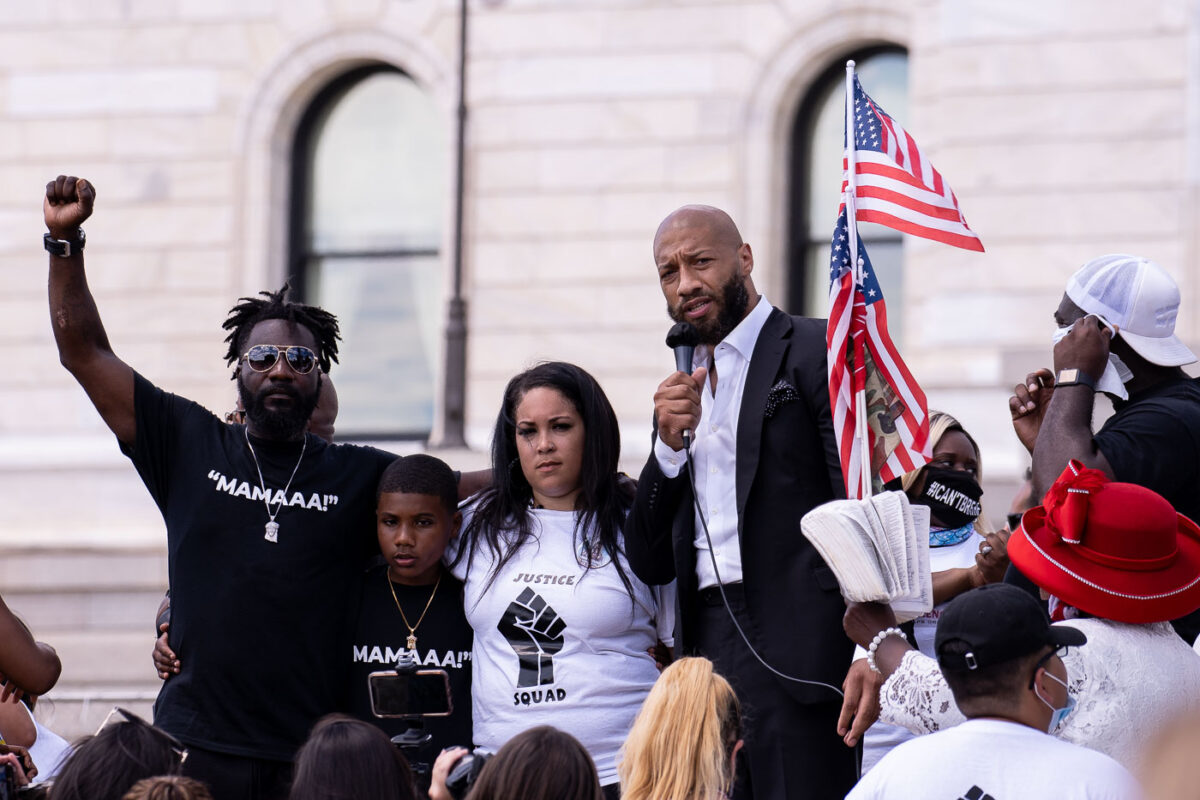 Royce White speaks at a Native Lives Matter rally at the Minnesota State Capitol.