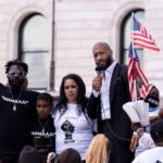Royce White speaks at a Native Lives Matter rally at the Minnesota State Capitol.