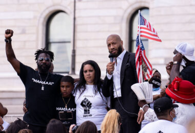 Royce White speaks at a Native Lives Matter rally at the Minnesota State Capitol.