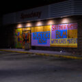 Speedway gas station with painted art boards in South Minneapolis.