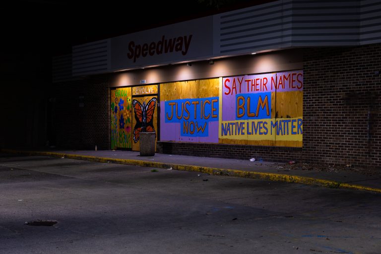 Speedway Gas Station Murals, South Minneapolis 1 Say their names BLM Native Lives Matter boards