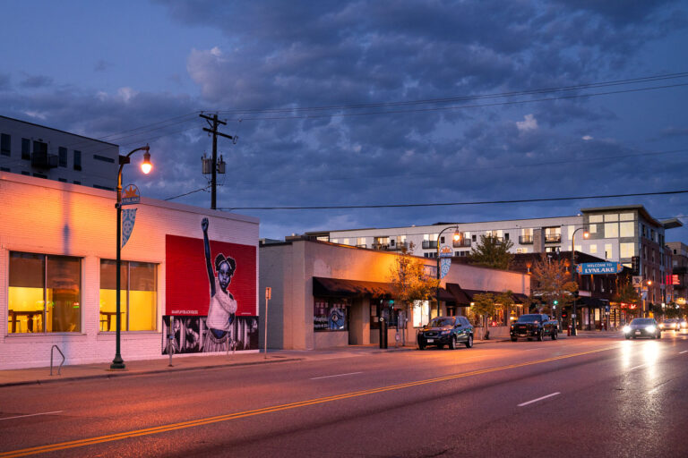 Mural on West Lake Street during blue hour 1 A mural on West Lake Street in Uptown Minneapolis seen on August 19, 2020.