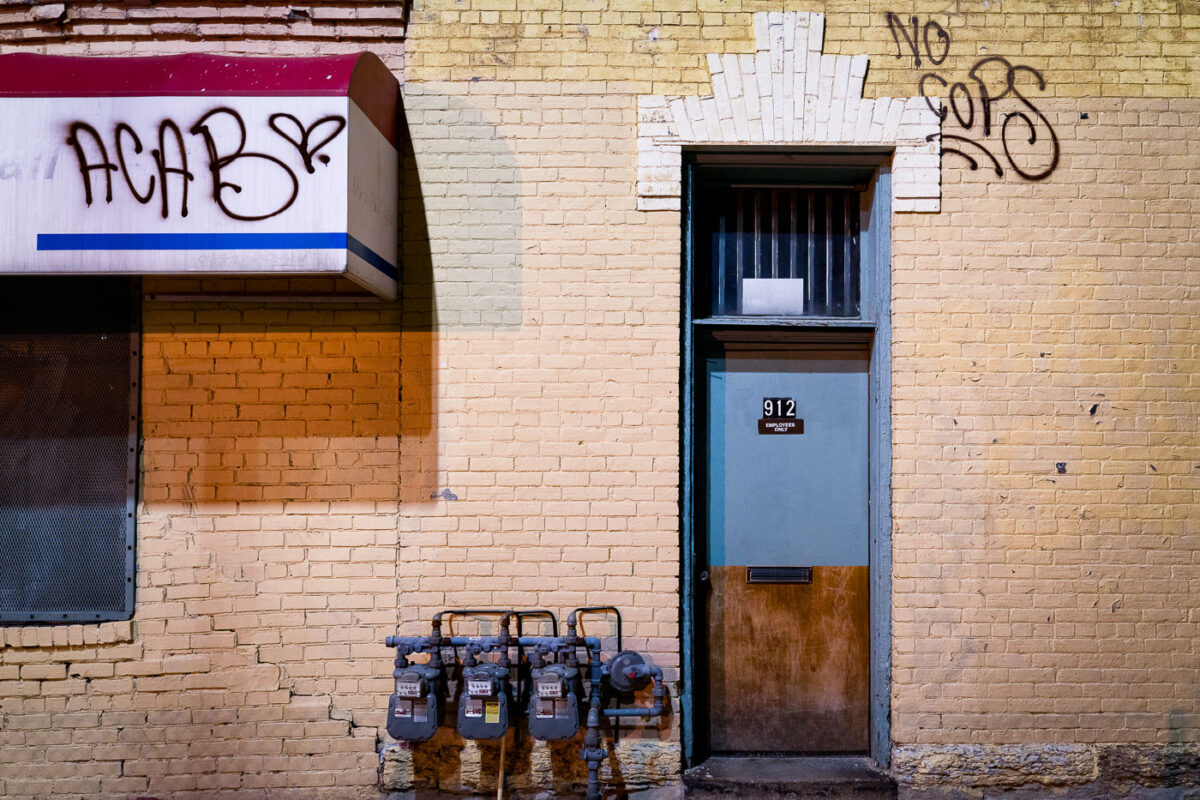 Graffiti on a building in downtown Minneapolis.