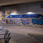 George Floyd graffiti on Midtown Station in South Minneapolis seen on August 22, 2020.