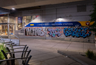 George Floyd graffiti on Midtown Station in South Minneapolis seen on August 22, 2020.