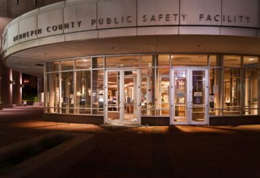 Vandalism of the front doors of the Hennepin County Public Safety Facility in downtown Minneapolis.