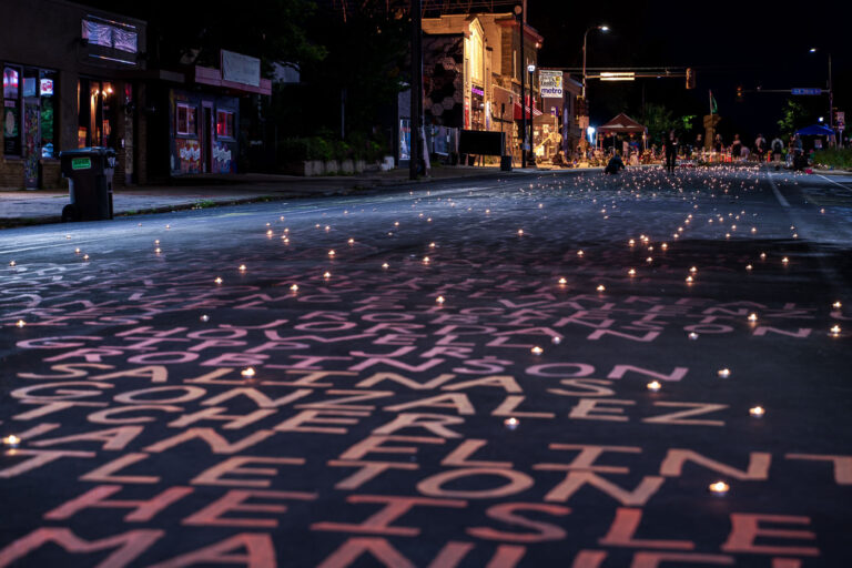 Candles lit over the names of police violence victims 1 Candles are lit over the names of those killed by police on Chicago Avenue. George Floyd was killed on Chicago Avenue on May 25th, 2020.