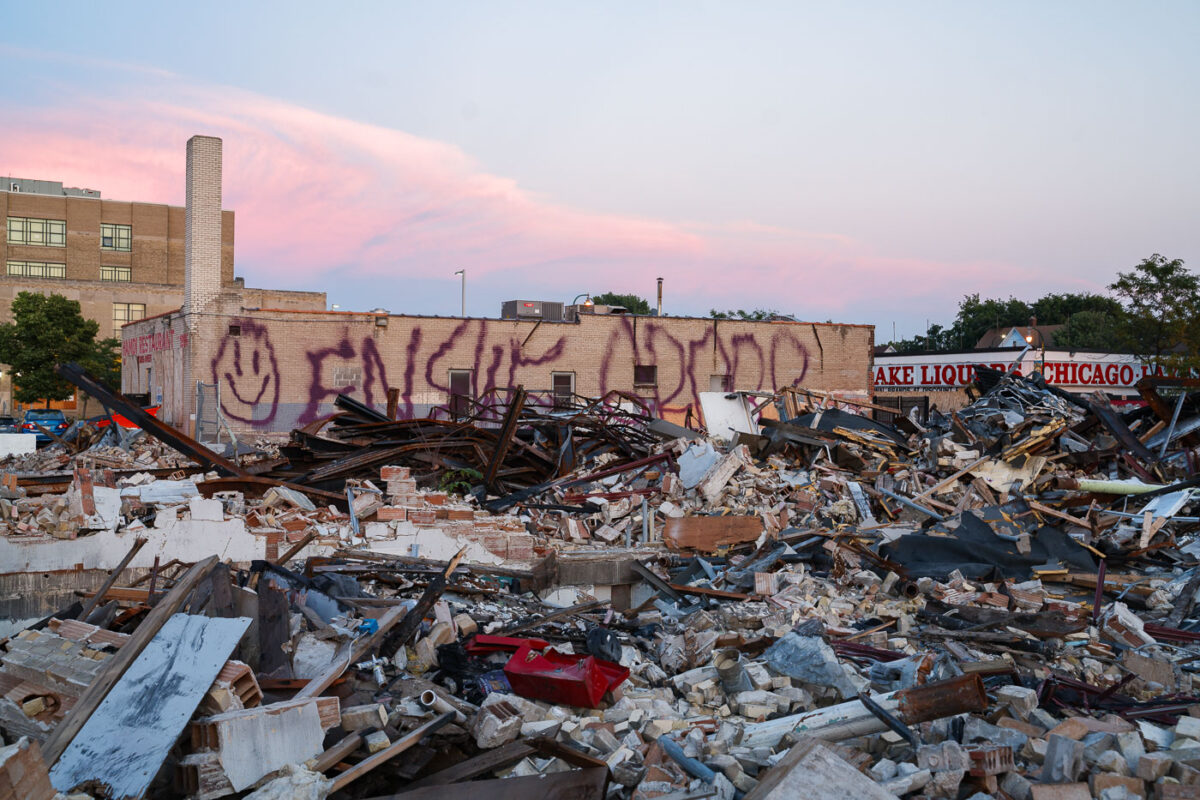 The remains of a furniture store on Chicago Avenue.