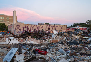 The remains of a furniture store on Chicago Avenue.