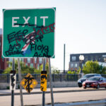 Haiwatha Avenue Exit Sign Graffiti 1 Graffiti on an Exit sign on Haiwatha Avenue on August 17, 2020.