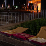 Pizza delivered to protesters outside the Hennepin County Jail in downtown Minneapolis by “jail support” as they demand the release of protesters arrested earlier in the evening. Protesters had marched after Jacob Blake was shot in Kenosha, Wisconsin.