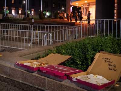 Pizza Boxes, 'Only Touch Your Slice', Hennepin County Jail, Aug 2020
