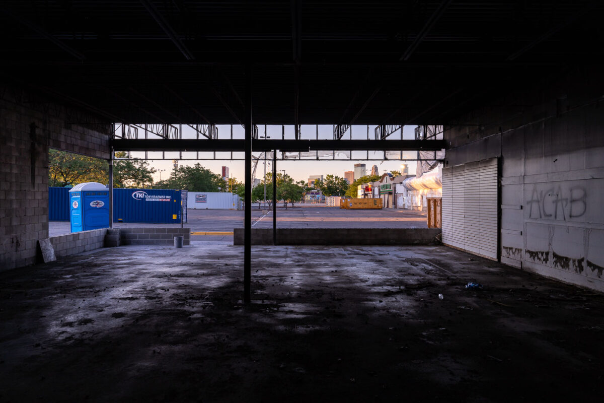 The renovation of a strip mall located across from the Minneapolis 5th precinct. The mall was damaged during protests following the May 25th, 2020 death of George Floyd.