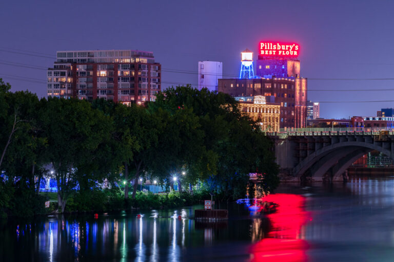 Pillsbury Best Flour at night 4 The former Pillsbury mills on the Mississippi River near downtown Minneapolis.