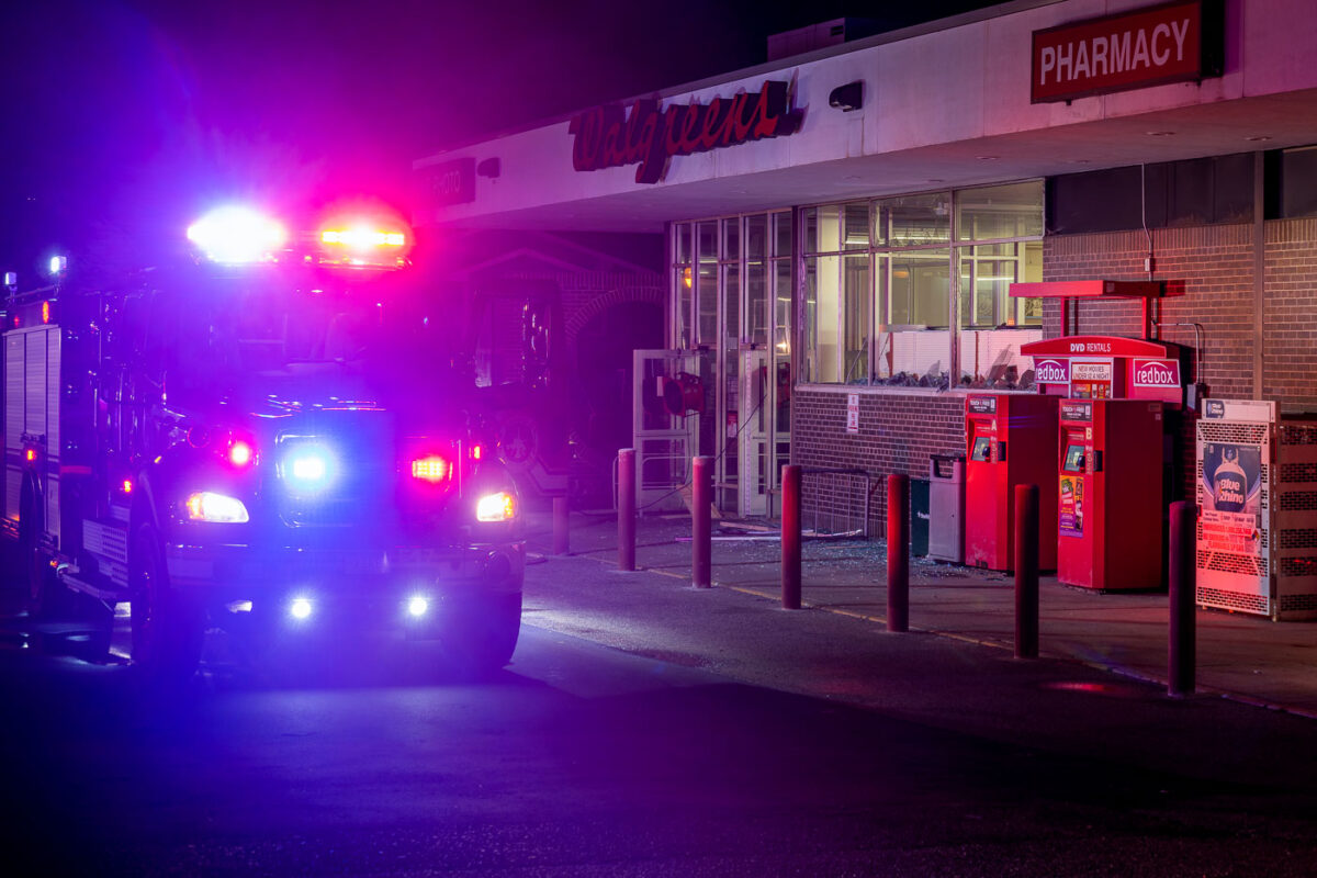 Walgreens Drug Store located at 4323 Chicago Avenue in South Minneapolis. Minneapolis Fire Department arrives to put out an arson fire during civil unrest on the morning of August 27th, 2020.