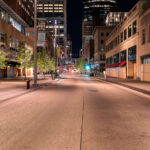 Nicollet Mall in Minneapolis with boards on September 29th, 2020. Target Corporation on the left and right.