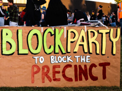 Block Party to Block the Precinct sign, Minneapolis