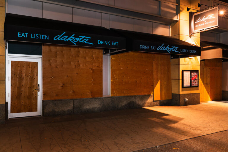 Dakota Jazz Club with boards 5 The Dakota Jazz Club on Nicollet Mall in downtown Minneapolis.