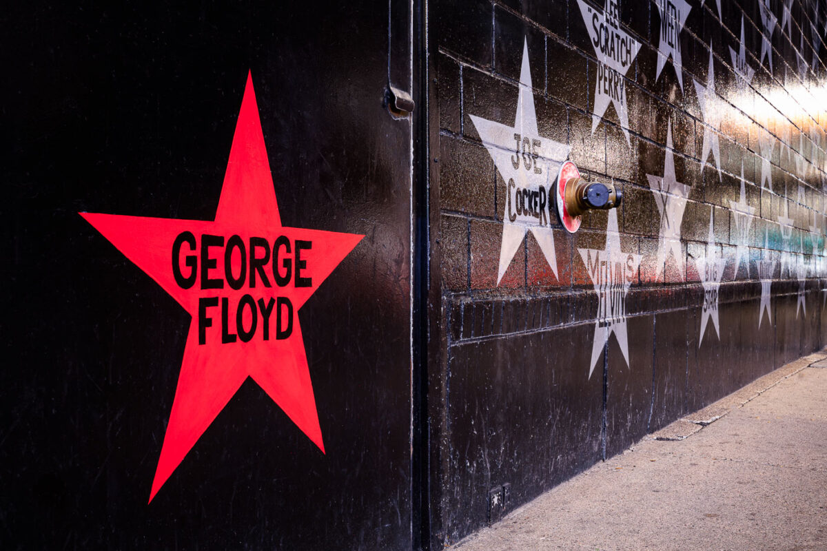 The George Floyd Star on the First Avenue concert venue in downtown Minneapolis.