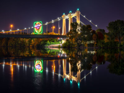 Hennepin Ave Bridge, Minneapolis, Grain Belt Sign at Night