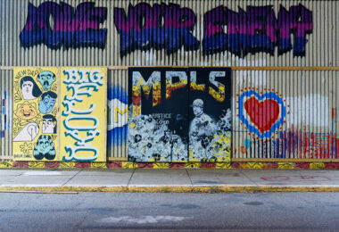 Painted boards on the former K-Mart in South Minneapolis.