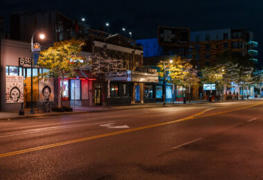 Lyndale Avenue in Uptown Minneapolis. Many stores boarded up following the the May 25th, 2020 death of George Floyd.