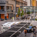 Minneapolis Police on foot, vehicle and on horses patrolling Nicollet Mall in Downtown Minneapolis.