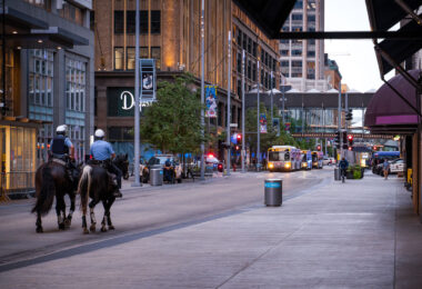 Minneapolis Mounted Police on Nicollet Mall in Downtown Minneapolis.