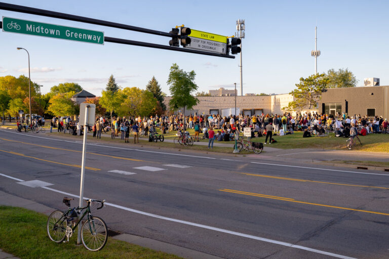 Block party to block the precinct 3 Protesters gather at a "Block Party to Block the Precinct" protest to bring awareness and block any potential lease for a new 3rd precinct. The 3rd precinct police station, located a mile away, was burned by protesters after the May 25th, 2020 death of George Floyd.