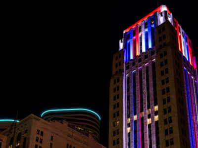Rand Tower, Minneapolis, Night Red White Blue Illumination