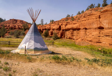 A teepee tent at the KOA in Devil's Tower, Wyoming.
