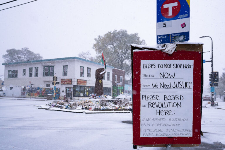 Buses do not stop here at George Floyd Square 1 Please board the revolution here.
