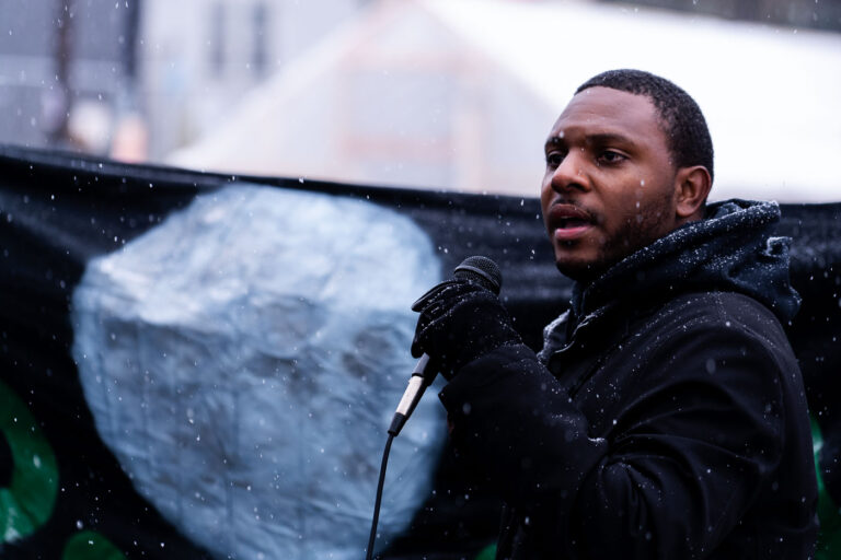 Elizer Darris speaks at George Floyd Square 1 ACLU's Elizer Darris speaks to Myon Burrell supporters at George Floyd Square. Myon was convicted of murder in 2002 in a case that has people calling for his exoneration. More info at myonburrell.com.