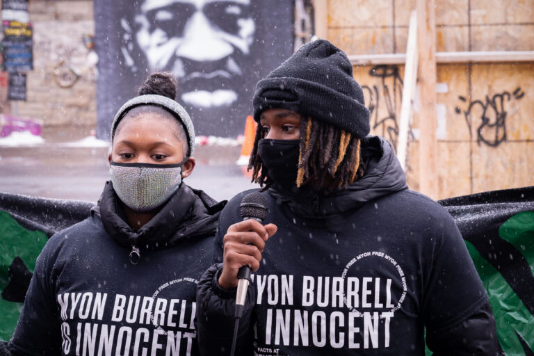 Myon Burrell's son speaks at George Floyd Square 3 Myon Burrell's son, who shares the same name, speaks at George Floyd Square. Myon Burrell was convicted of murder in 2002 in a case that has people calling for his exoneration. More info at myonburrell.com