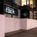 Nordstrom Rack store in the IDS Center in downtown Minneapolis. The store was boarded after unrest and looting that took place in August 2020. The boards were recently been painted white.