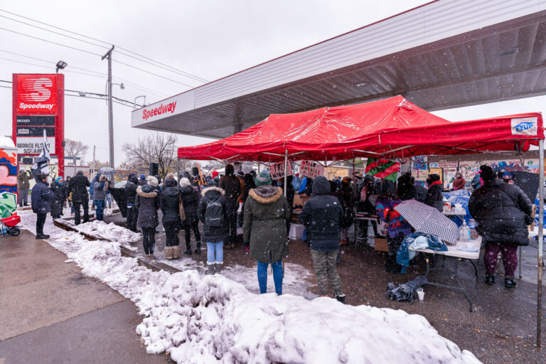 Rally in support of the release of Myon Burrell 2 Supporters gather at George Floyd Square to talk about the Myon Burrell case. Myon was convicted of murder in 2002 in a case that has people calling for his exoneration. More info at myonburrell.com.