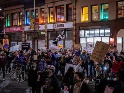 Protesters march Downtown Minneapolis after Derek Chauvin release