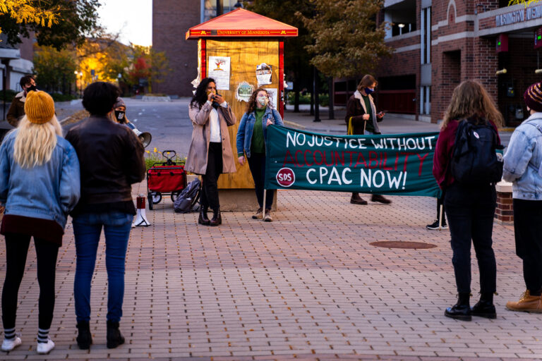 Students push for community control of police 1 Protesters gather to push for community control of the University of Minnesota Police Department.