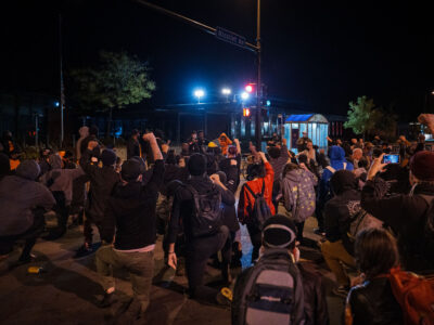 Minneapolis Protesters Kneel at 5th Precinct, Nicollet Ave
