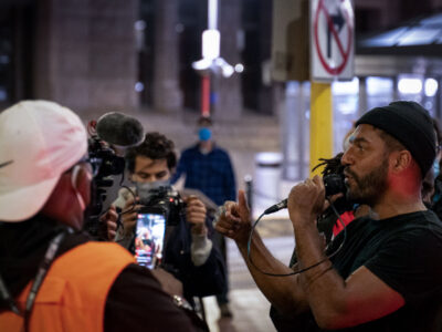 Toussaint Morrison speaks at Minneapolis protest after Chauvin release