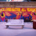 A Black Lives Matter mural on Lyndale Ave in Uptown Minneapolis after snowfall.