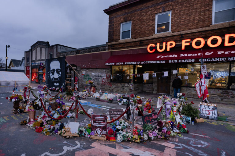 George Floyd Memorial on a November 2020 night 1 The George Floyd Memorial at George Floyd Square on November 25, 2020.