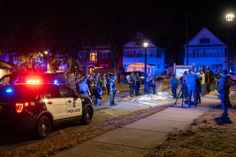 Minneapolis Police make arrests on election night 4 Minneapolis Police outside Bryant Square Park in Uptown Minneapolis where they made arrests following protests on election night.